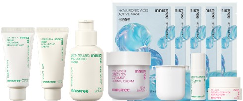 贈：50ml、玻尿酸高效活性面膜5入組、綠茶膠原緊緻體驗組)